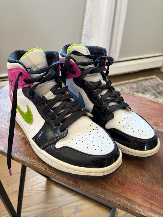 Jordan Shoes - Jordan Retro High Top Sneakers White Black with Pink, Green & Blue Accents